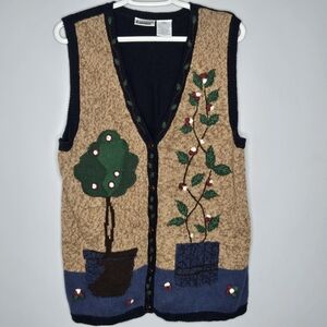 VTG Novelty Knit Vest Apple Plant Autumn Harvest Embroidered‎ Cottagecore Large
